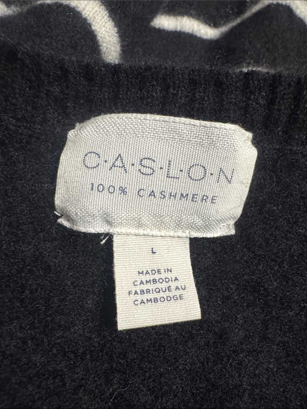 Cashlon 100% Cashmere Black White Stripe Sweater Women’s Large Luxury Knit Soft - Picture 6 of 8